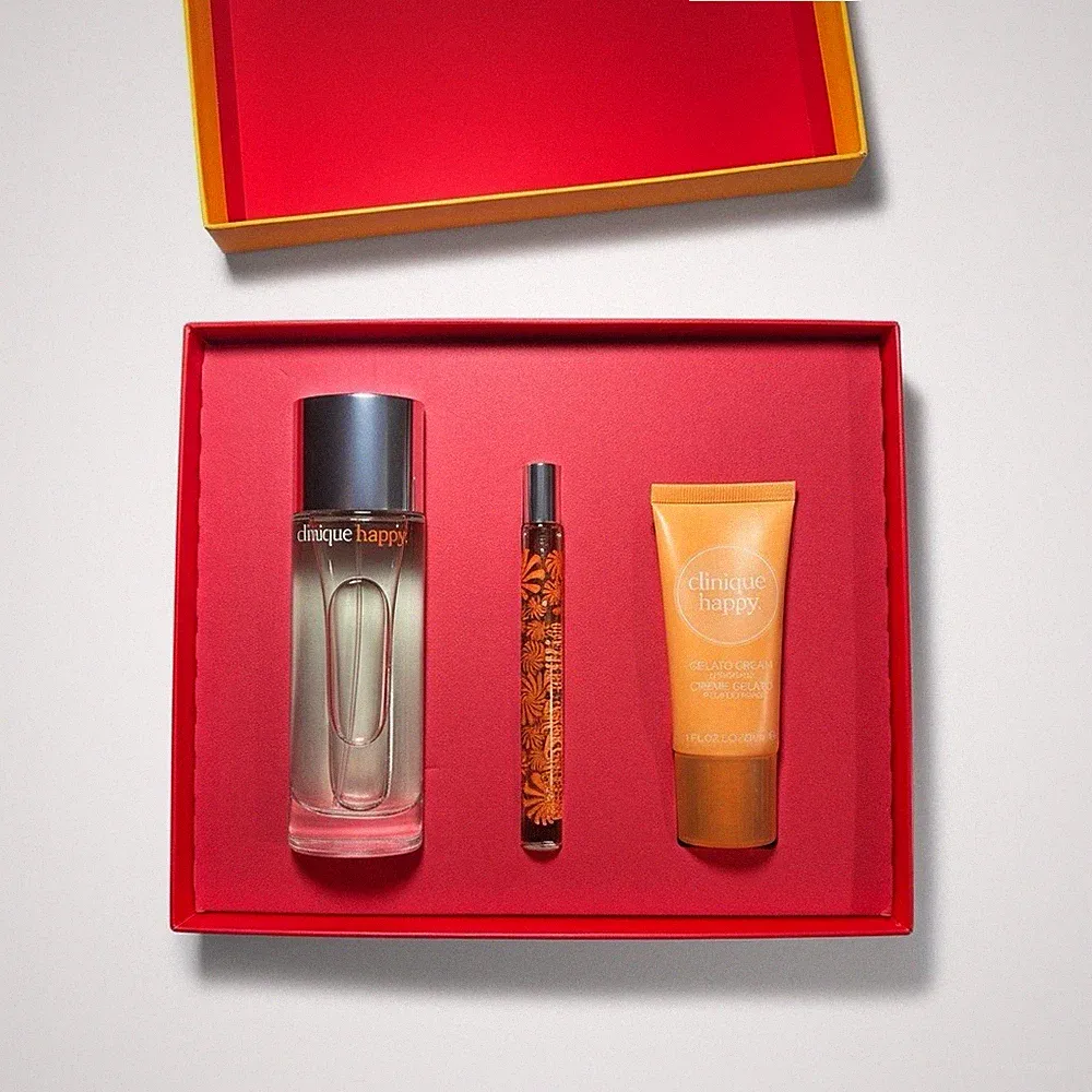 Clinique Wear It & Be Happy 3pc Gift Set New In Box, Perfume Spray + Hand Cream